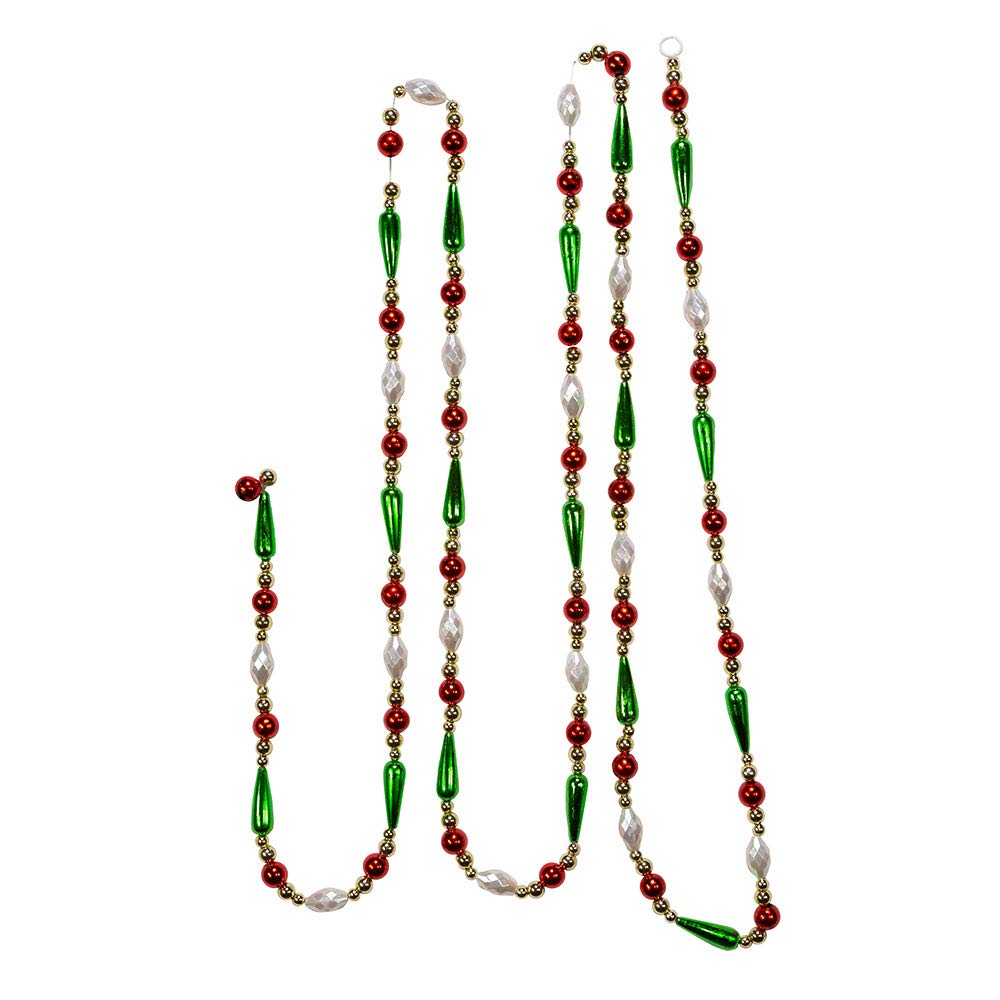 9-Foot Gold, Red, Green And White Round Bead With Water Drop Beaded Garland