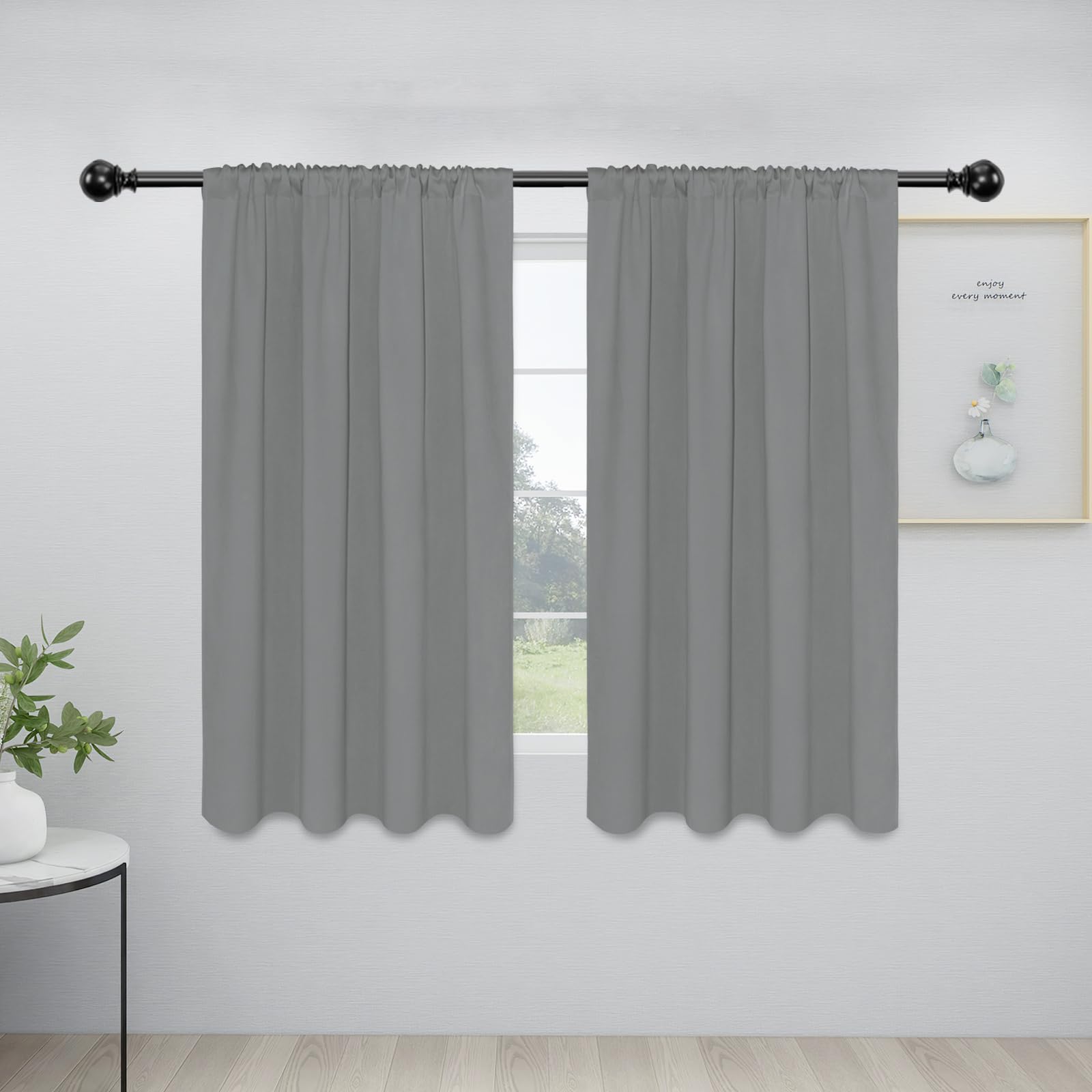 Easy-Going Rod Pocket Blackout Curtains For Bedroom, Room Darkening Window Curtains For Living Room, Thermal Insulated Noise Reduction Solid Window Drapes, 2 Panels(34X54 In, Light Gray)