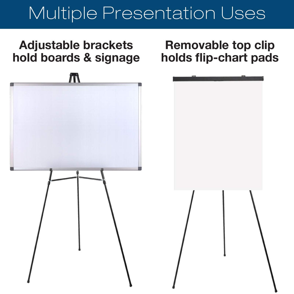 Excello Global Products Aluminum Flip-Chart Presentation Easel Stand: 2-Pack With Telescoping Legs, 70 Inches (Black)