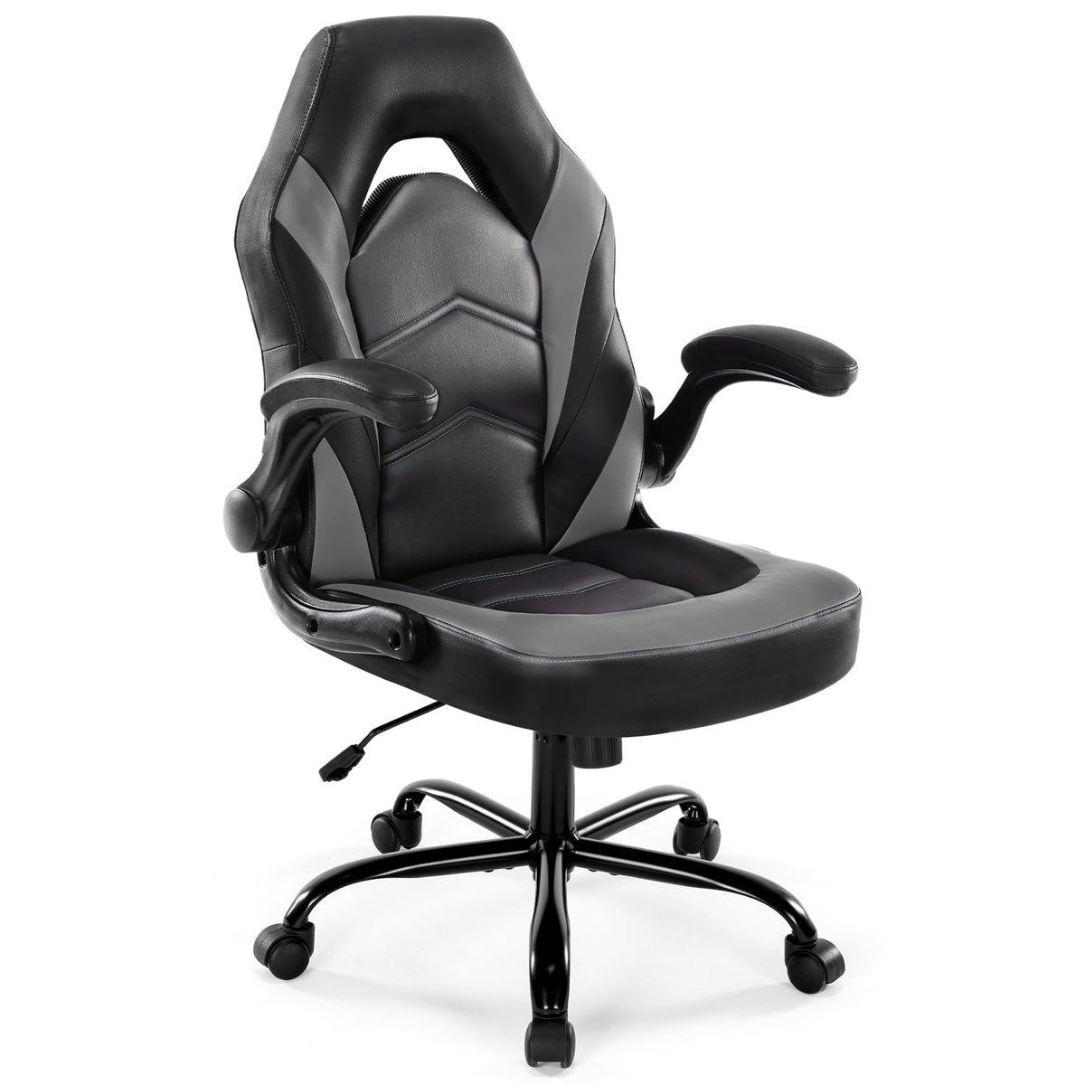 Dumos Computer Gaming Desk Chair - Home Office Ergonomic Pu Leather Lumbar Support, Height Adjustable High Back Video Game With Flip-Up Armrest, Rolling Swivel For Adults