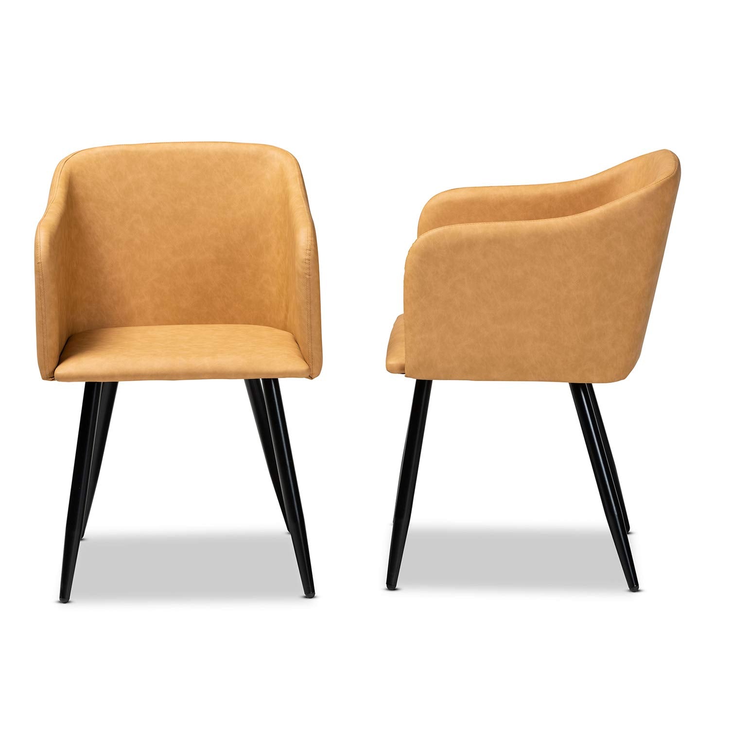 Baxton Studio Brown Leather Upholstered And Metal 2-Piece Dining Chair Set