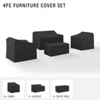 Crosley Furniture Patio Furniture Covers, Waterproof 4-Piece Cover Set For Outdoor Chairs, Loveseat, Table, Black