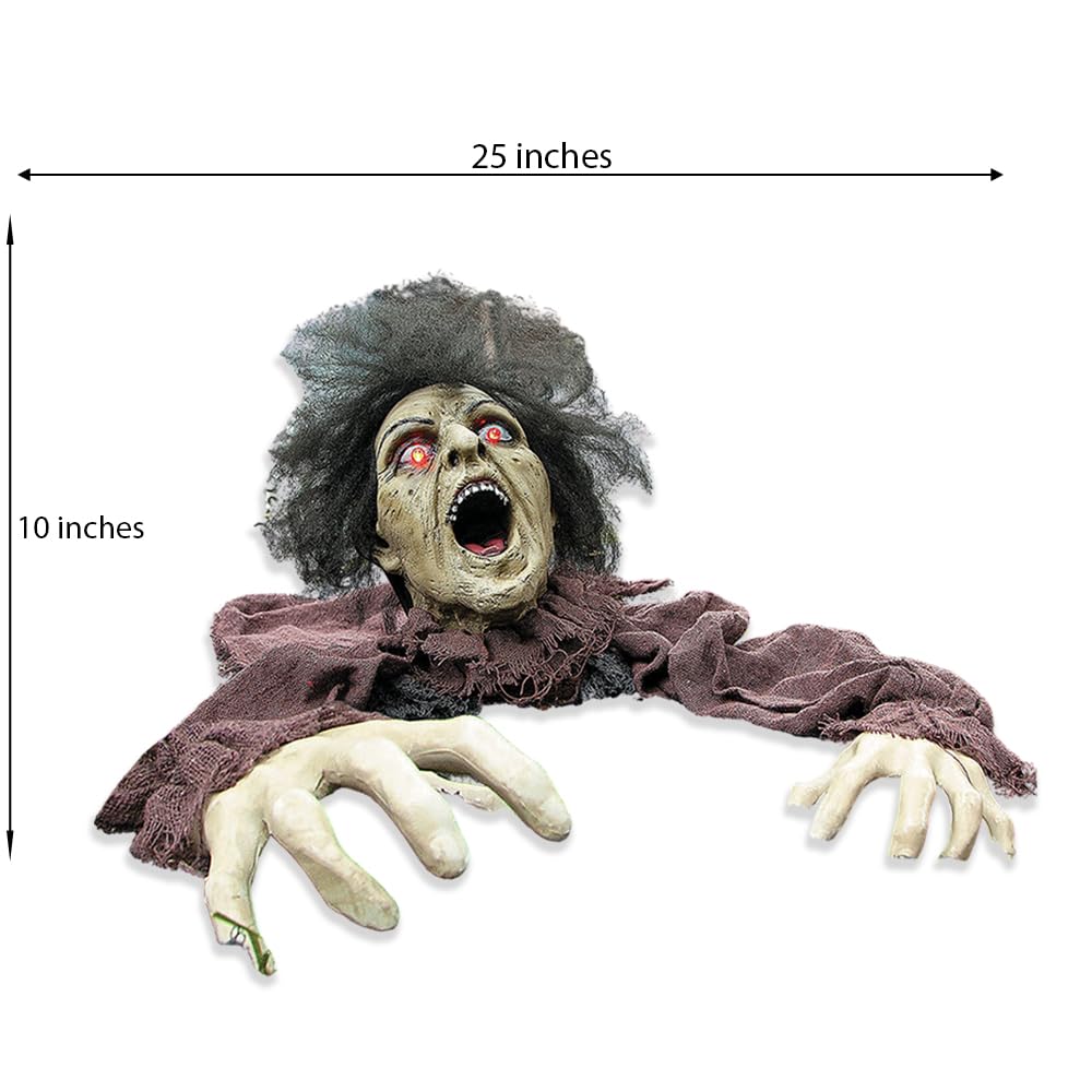 Fun Express 10' X 25' Clawing Zombie Groundbreaker With Led Eyes Halloween Decoration, Animated Halloween Outdoor Yard Decorations