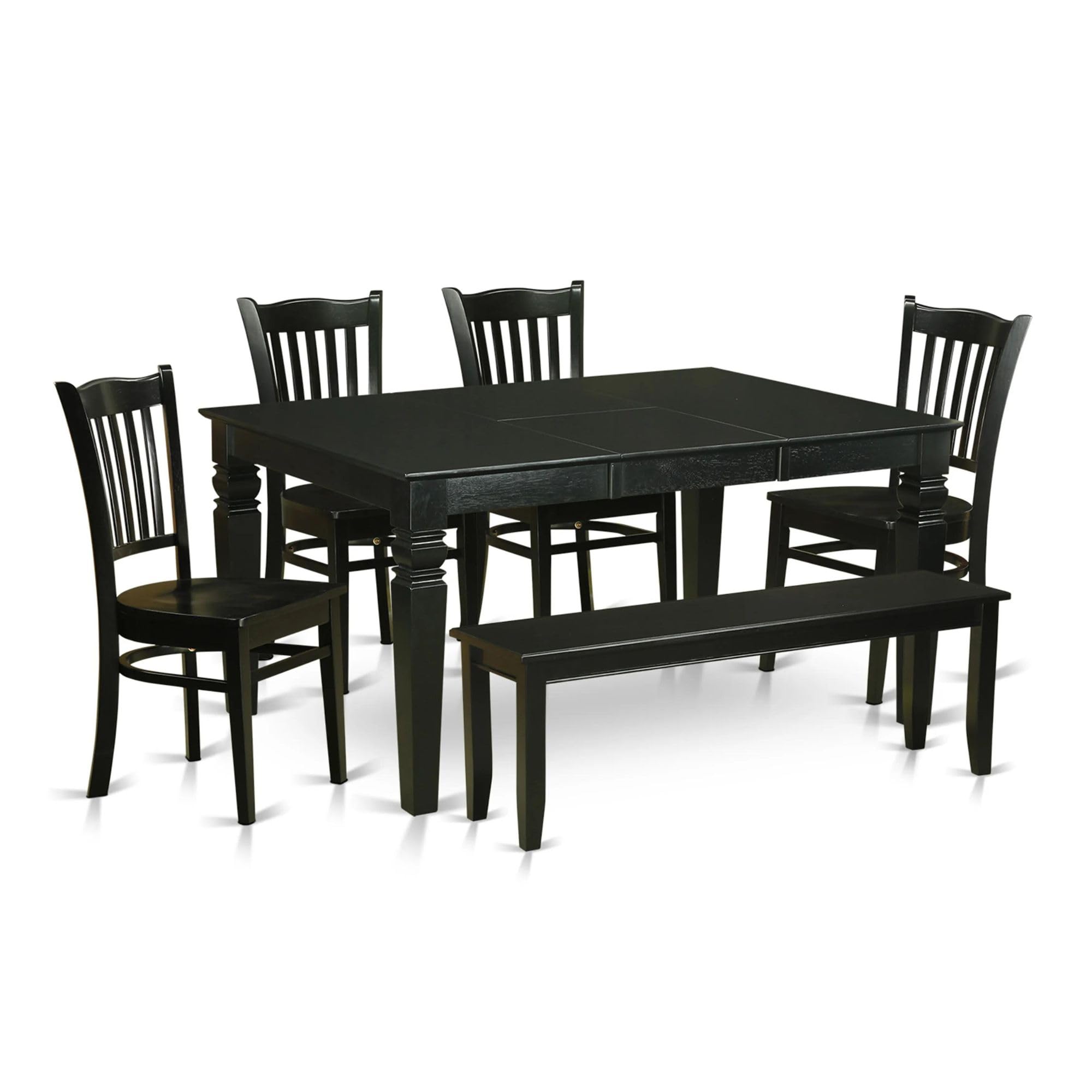 East West Furniture WEGR6D-BLK-W 6 Piece Kitchen Table Set Contains a Rectangle Dining Table with Butterfly Leaf and 4 Dining Chairs with a Bench, 42x60 Inch, Black