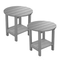 Mximu Round Outdoor Side Table Adirondack Tables 18 Inch Chairside End Tables With Storage Shelf, 2-Tier Plastic Patio Side Table, Weather Resistant For Balcony Backyard Lawn (Grey, 2 Pack)
