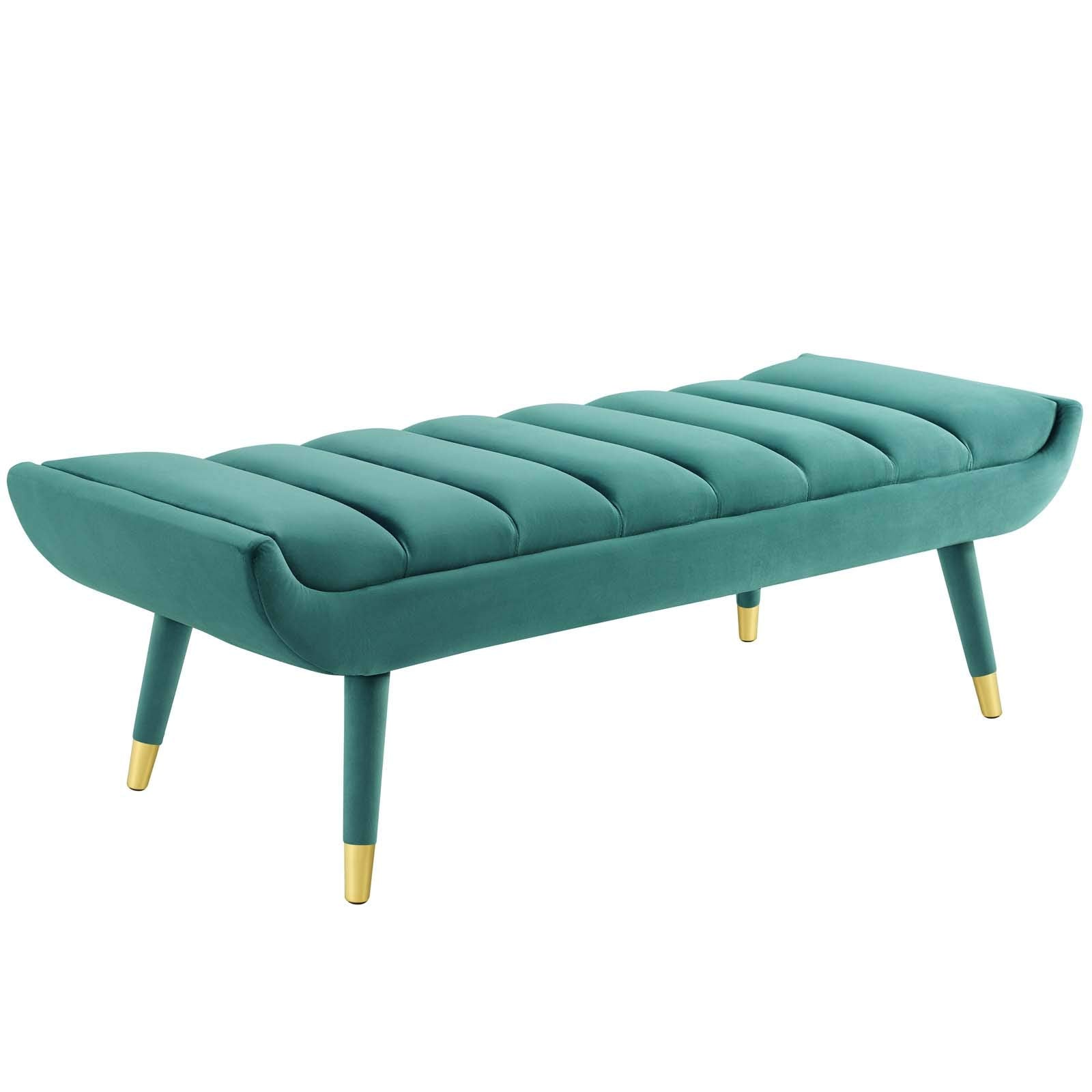 Modway Guess Channel Tufted Performance Velvet Metal Accent Bench in Green - Thumbnail 2