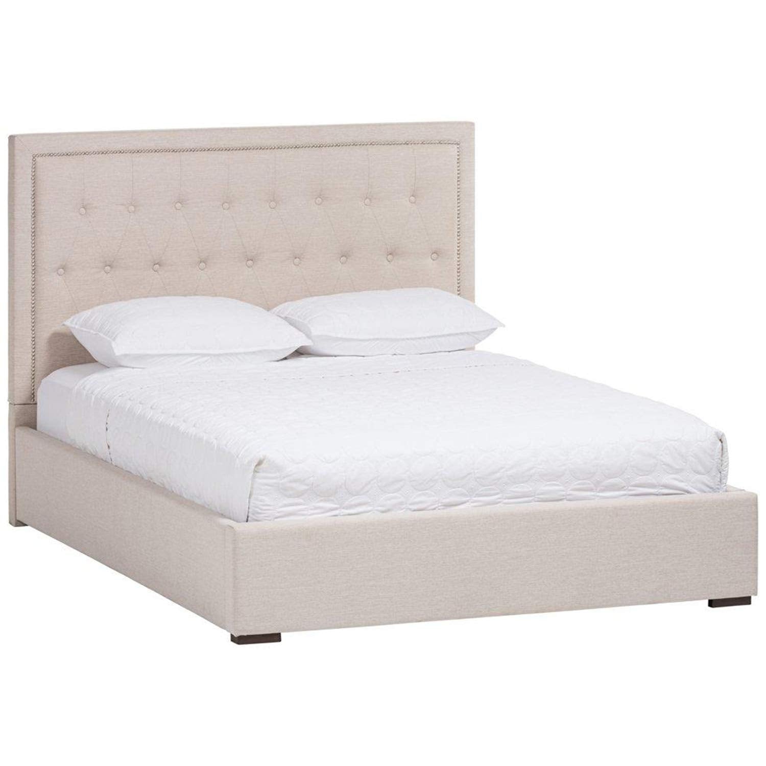Baxton Studio Taylor Tufted Queen Storage Platform Bed in Beige