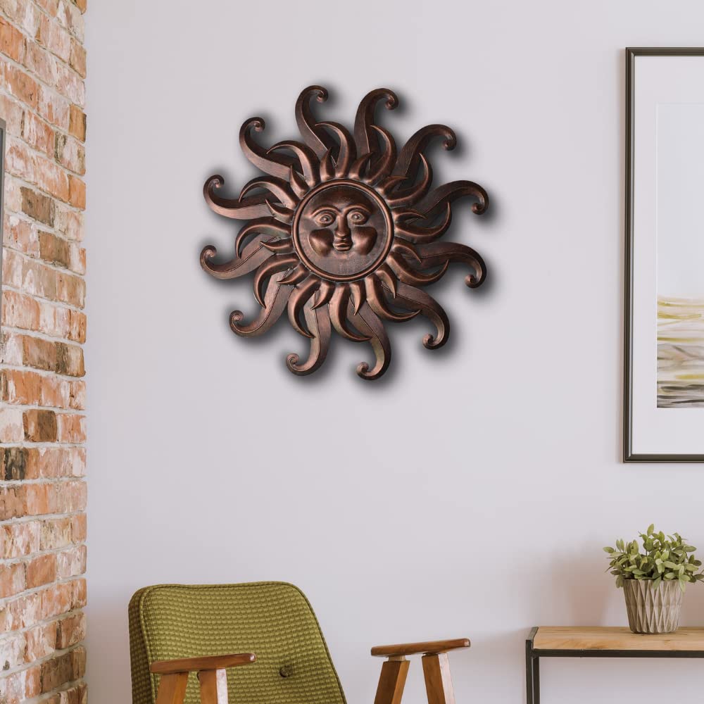 Comfy Hour Metal Wall Art Decor Outdoor Inside With 3D Sun Face, 27' Large Outside Sun Metal Decorations Hanging On House, Livi