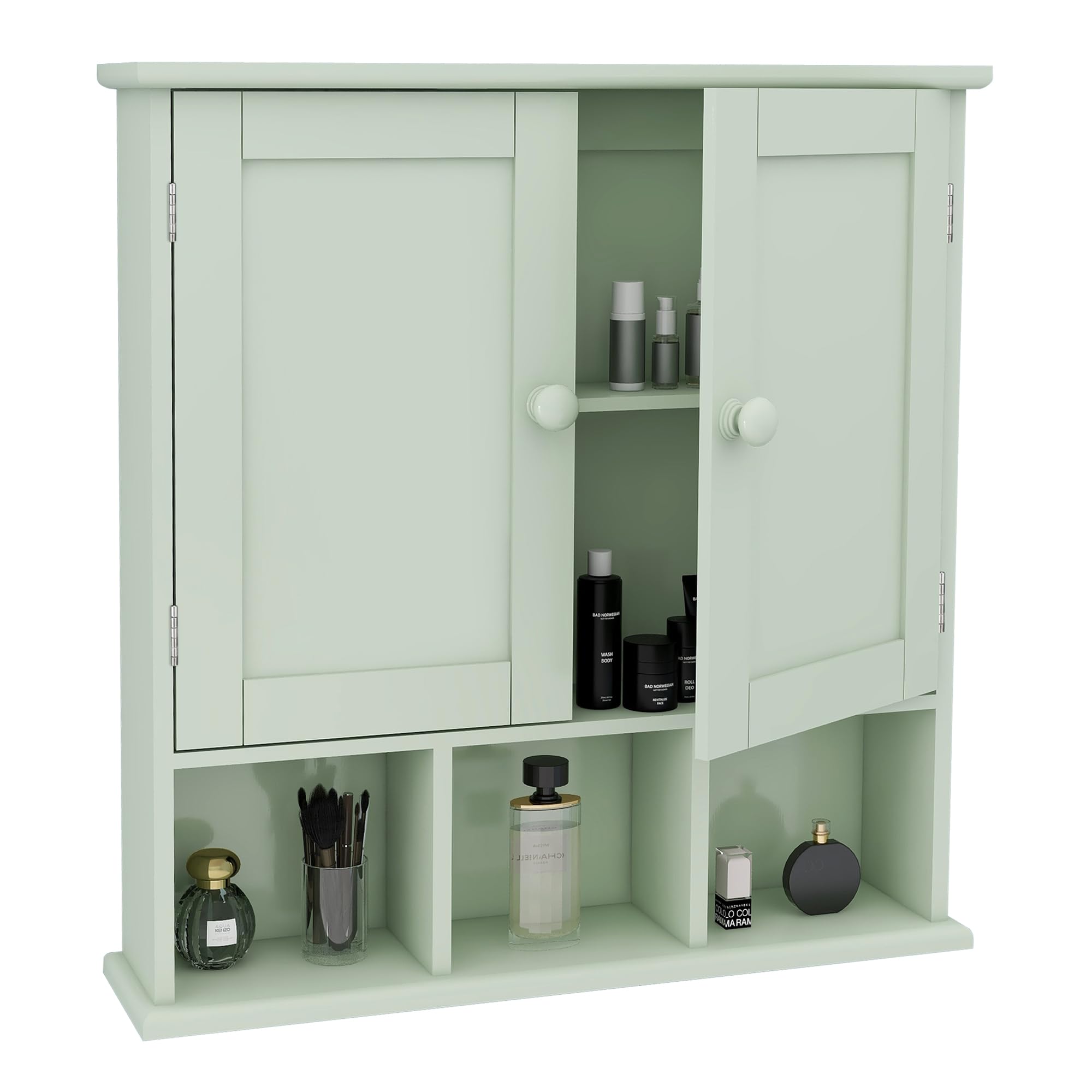 TaoHFE Green Bathroom Cabinet,Bathroom Wall Cabinet with 2 Door Adjustable Shelves, Over The Toilet Storage Cabinet, White Bathr