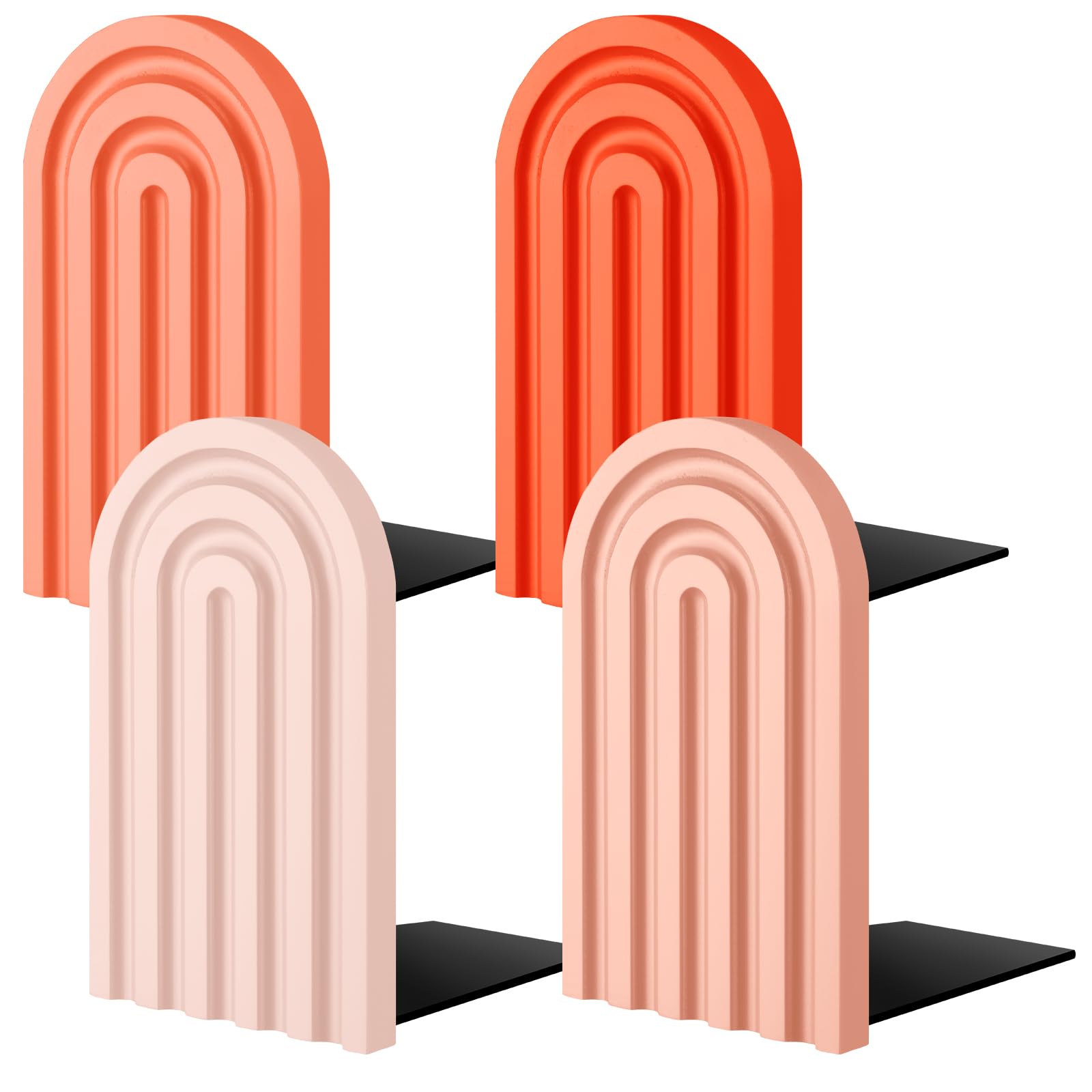 Harloon 4 Pieces Boho Arch Wood Bookends Rainbow Arch Back To School Gift Ideas Cute Non Skid Bookend For Shelves Decorative Woo