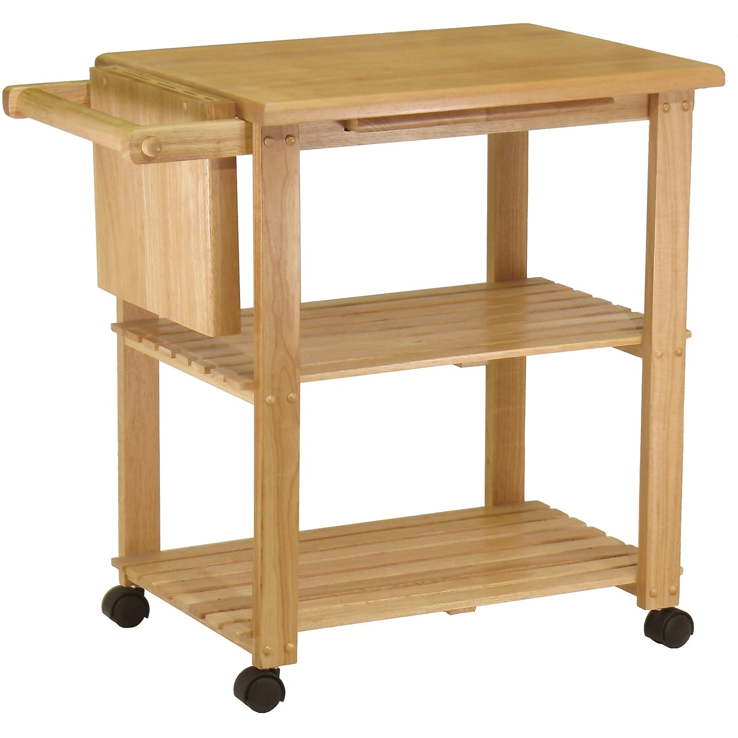 Winsome Wood Kitchen Cart With Cutting Board, Knife Block and Shelves, Beech
