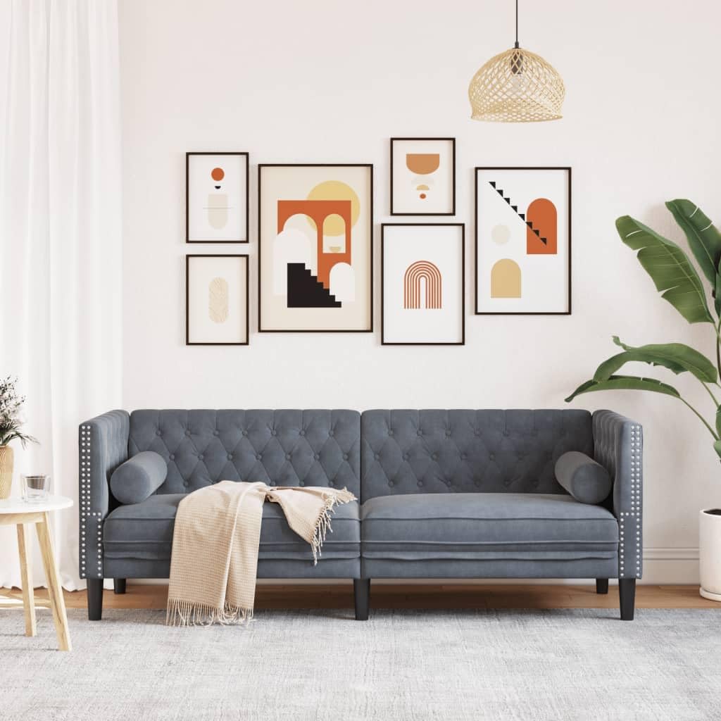 vidaXL Chesterfield 3 Seater Sofa Dark Grey Velvet 3 Seater Sofa, Living Room Sofa, 3 Seater Sofa, 3 Seater Sofa, Upholstered Sofa