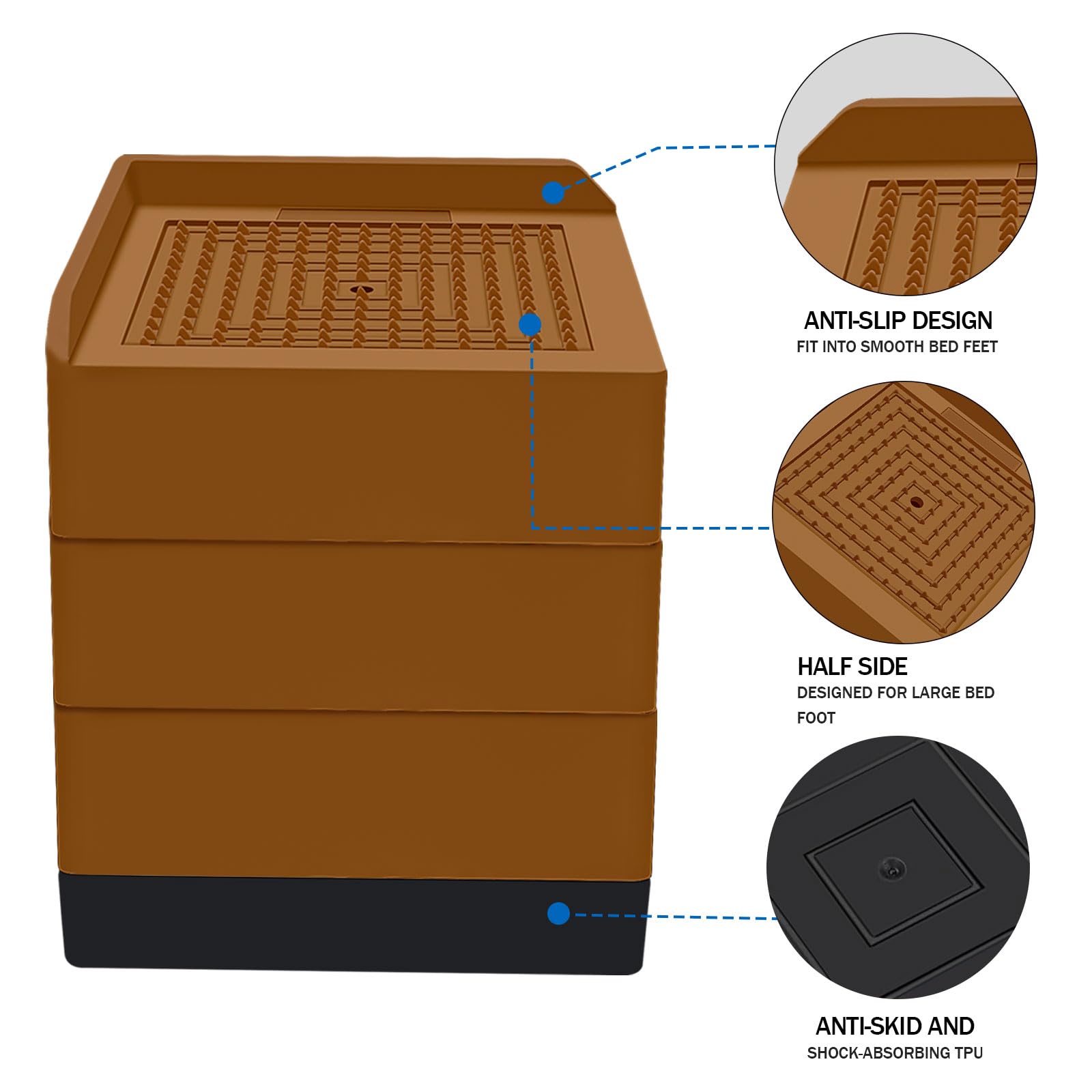 Annkut Bed Furniture Risers 4 Inch, Heavy Duty Furniture Elevator In Heights Of 1.5, 3 Or 4 Inch, Square Raising Blocks For Bed,