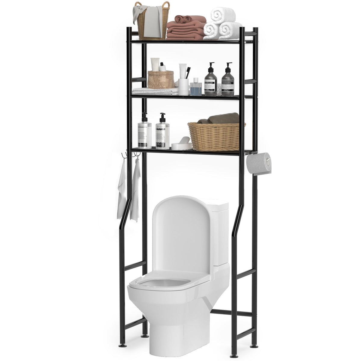Glotika 3-Tier Over The Toilet Storage, Space Saver Metal Bathroom Shelves, Freestanding Above Over Toilet Storage Shelf With 4