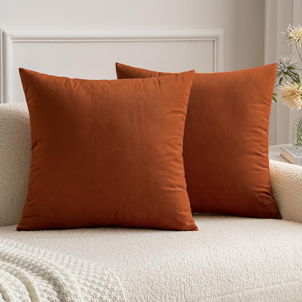 Miulee Pack Of 2 Rust Pillow Covers 20X20 Inch Decorative Velvet Fall Throw Pillow Covers Modern Soft Couch Throw Pillows Farmho