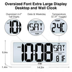 Txl Large Digital Wall Clock With Backlight, 14.2'' Battery Operated Alarm Clock With Day, Date & Temperature, Jumbo Display Dig