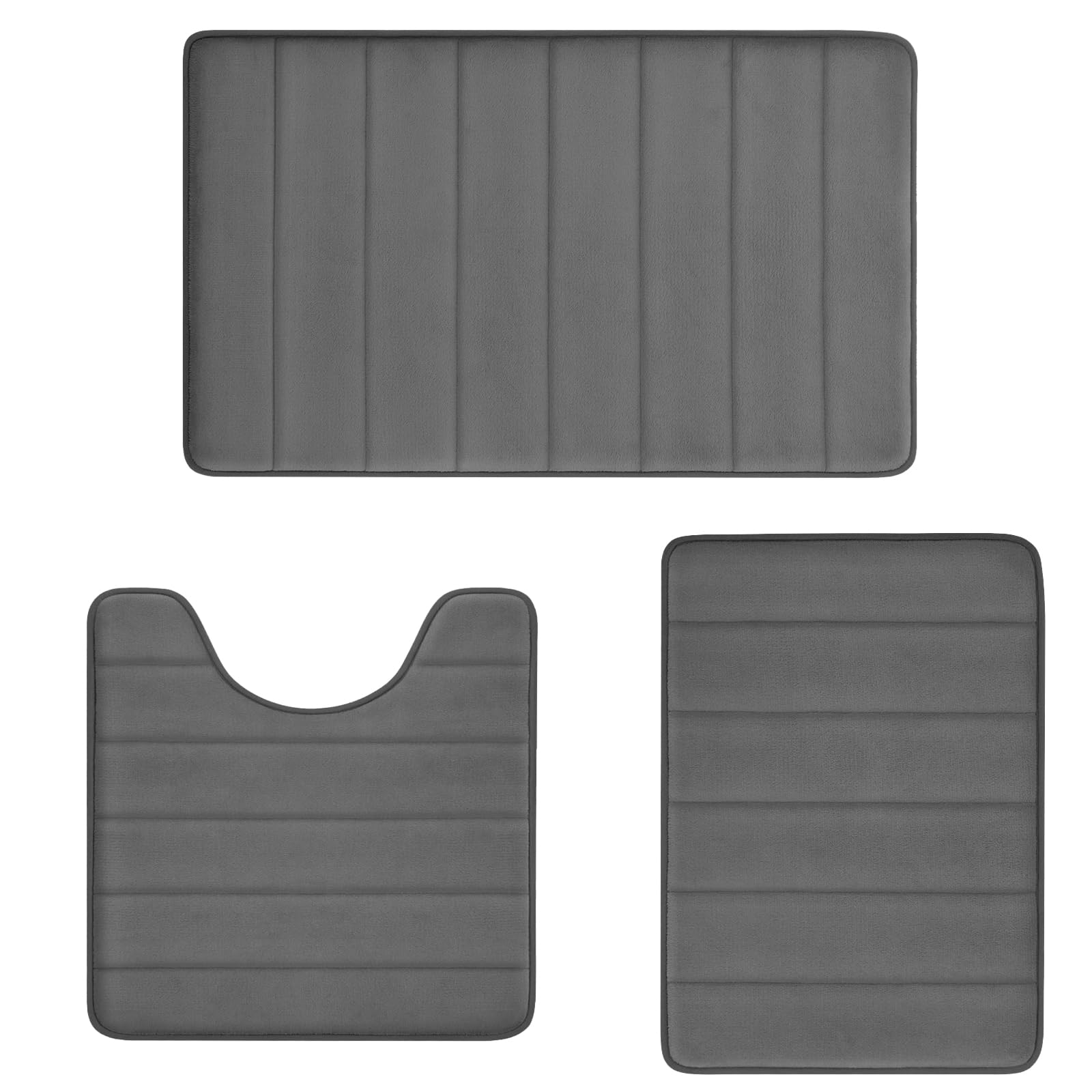 Grey Bathroom Rugs, Ultra Absorbent Non-Slip Memory Foam Bath Rugs, Washable Bathroom mats,Soft Velvet Bath Mats,Easier to Dry f
