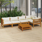 vidaXL 6 Piece Solid Acacia Wood Patio Lounge Set - Modular Outdoor Seating with Cream Cushions and Coffee Table