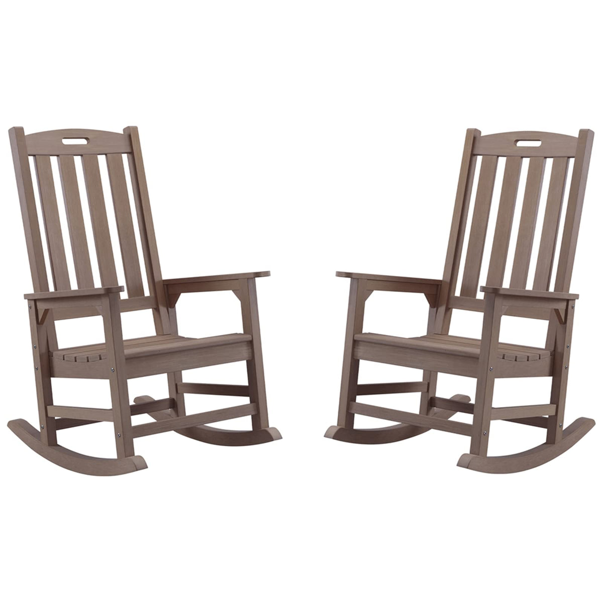 Psilvam Patio Rocking Chairs Set Of 2, Poly Lumber Porch Rocker With High Back, 350Lbs Support Rocking Chairs For Both Outdoor And Indoor, Poly Rocker Chair Looks Like Real Wood (2, White)