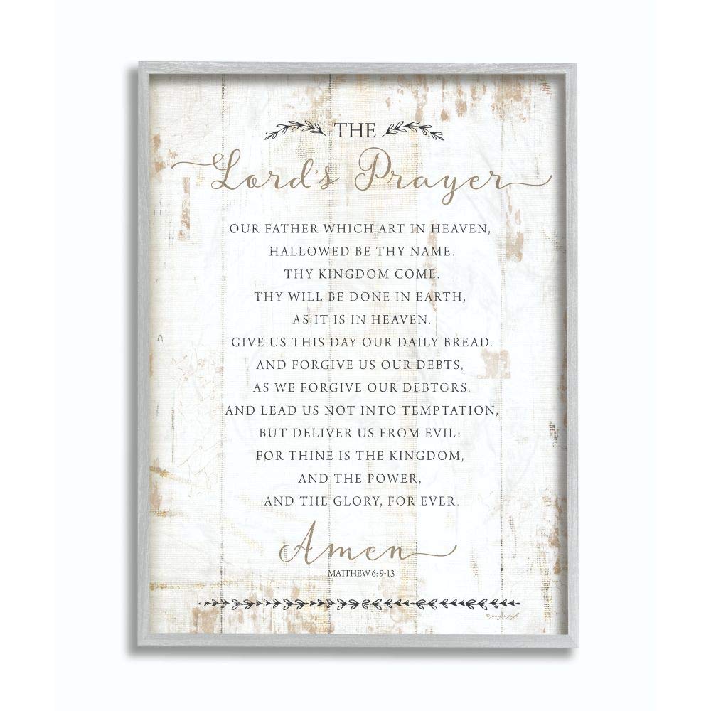 Stupell Industries The Lords Prayer Our Father Rustic Distressed White Wood Look Grey Framed Wall Art, 11 x 14, Design by Artist
