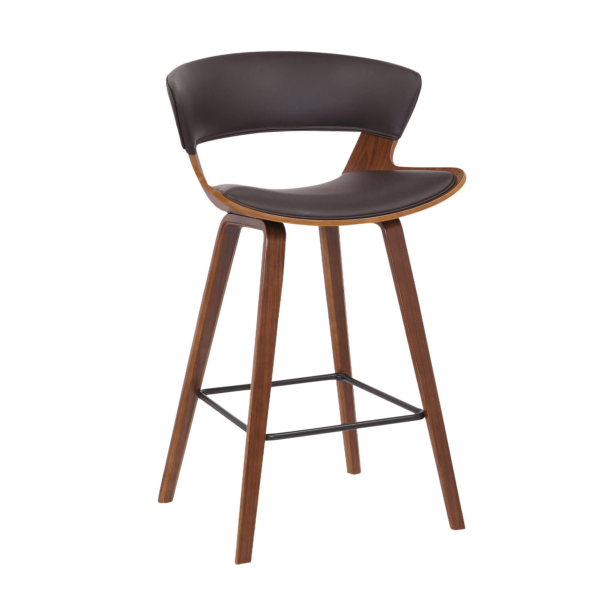 HomeRoots Metal, Wood, Faux Leather Dark Brown Faux Leather and Wood Modern Bar Stool