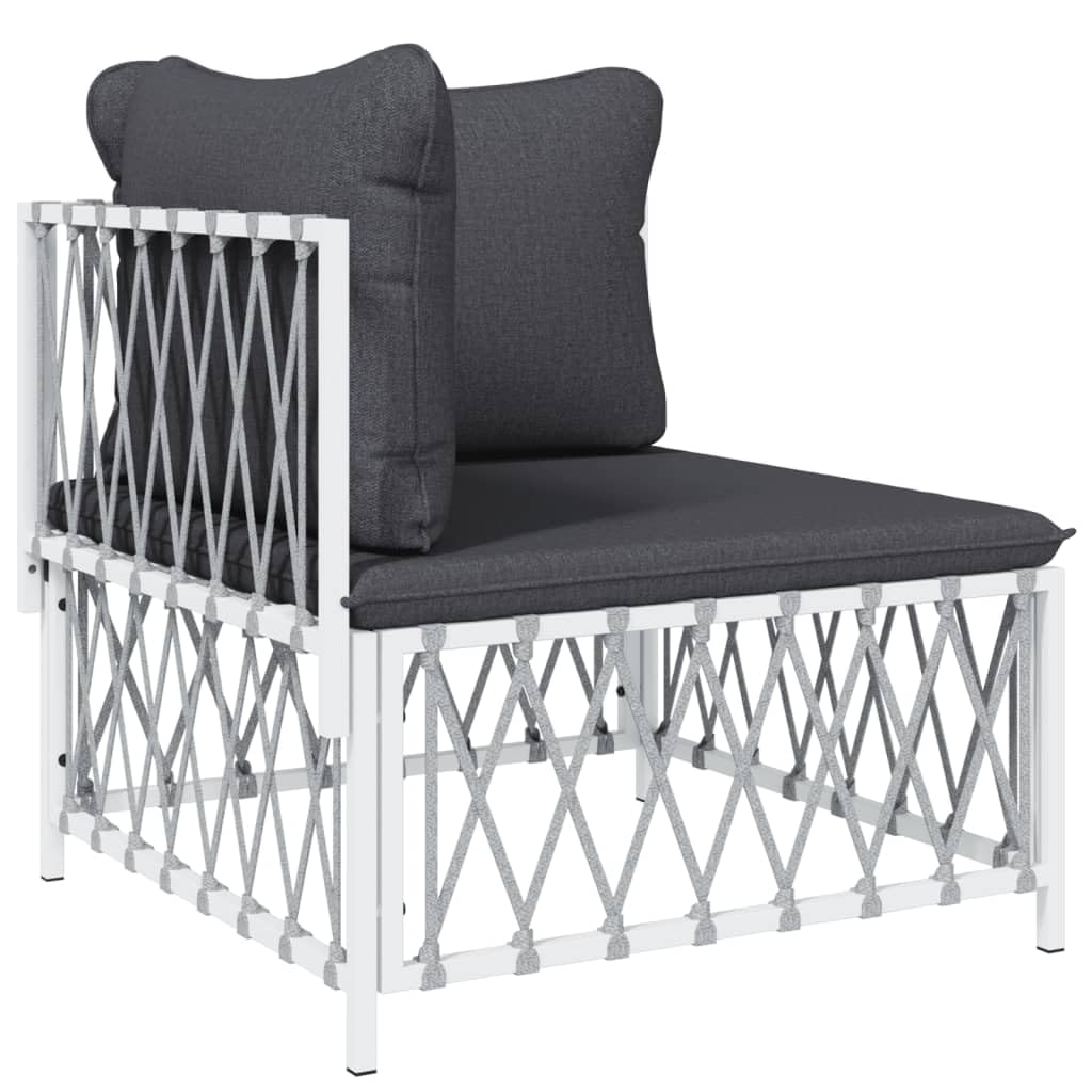 vidaXL 7-Piece White Patio Lounge Set with Cushions - Durable Woven Fabric and Powder-Coated Steel - Modular Outdoor Sofa Set - Complete Set for Outdoor Space