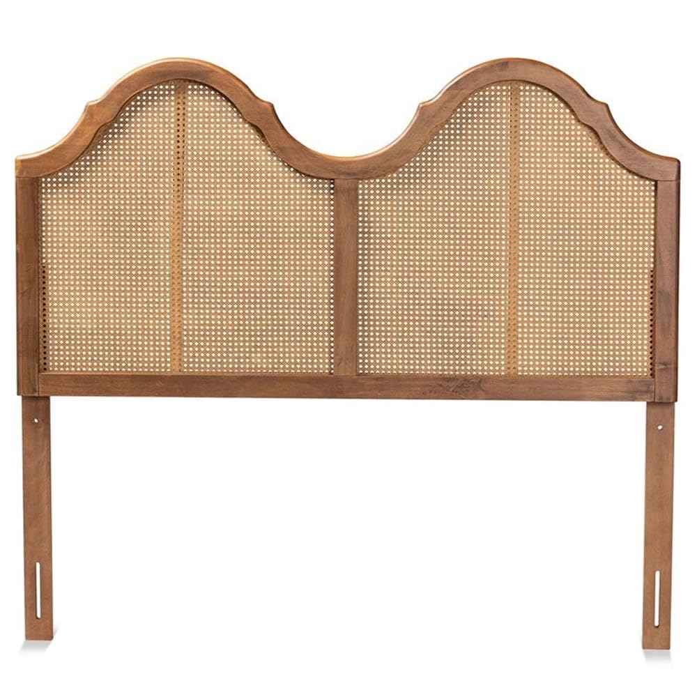 Baxton Studio Hazel Vintage Classic and Traditional Ash Walnut Finished Wood and Synthetic Rattan Queen Size Arched Headboard
