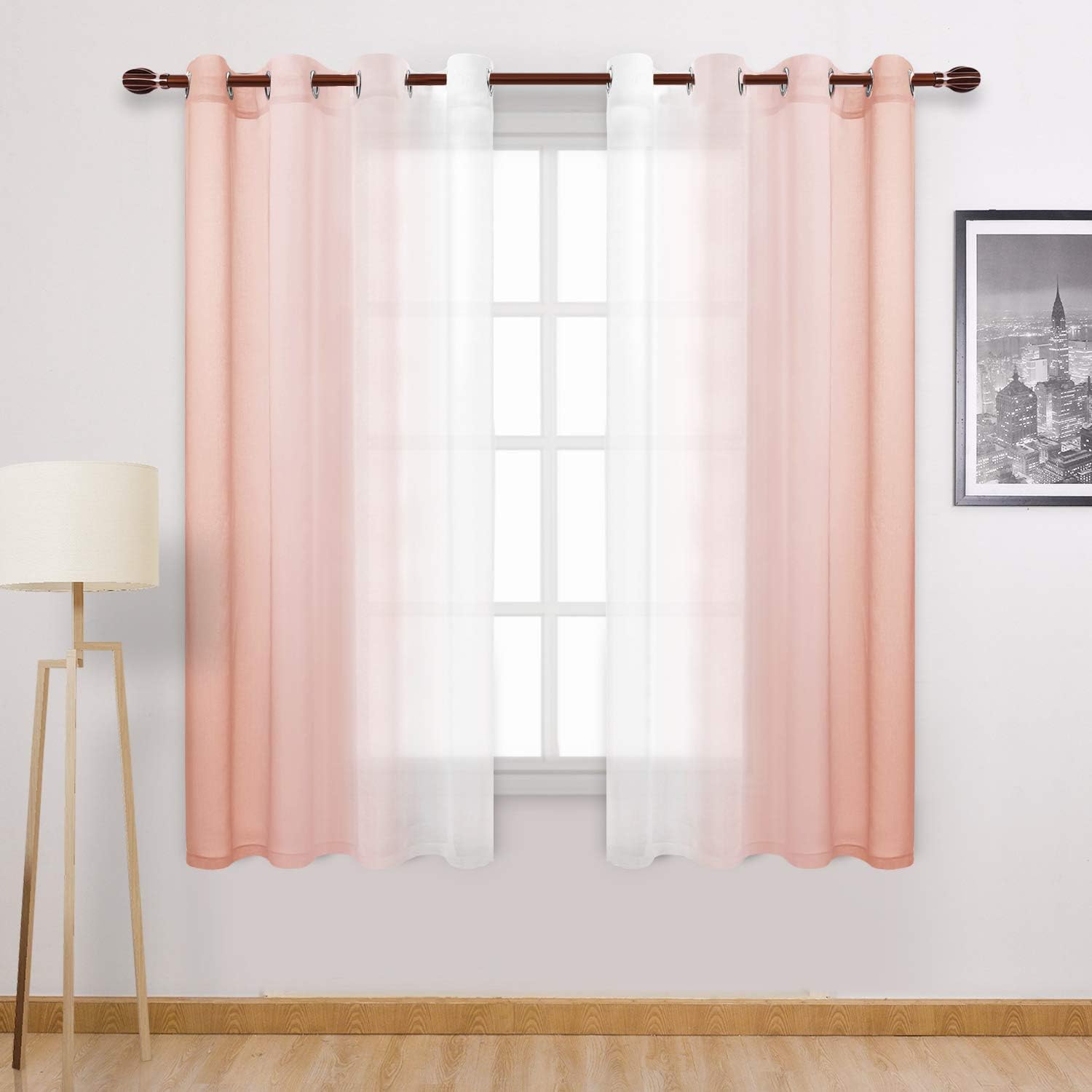Dwcn Blush Pink Faux Linen Ombre Sheer Curtains - Gradient Semi Voile Curtains For Girls Bedroom And Nursery, Set Of 2 Grommet T