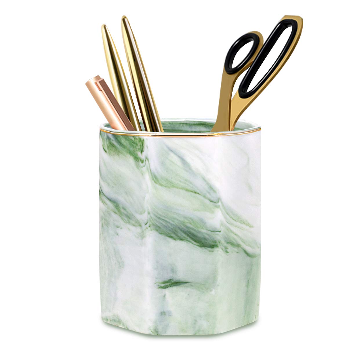 Waveyu Pencil Holder, Pencil Cup For Desk, Makeup Brush Holder Cup, Cute Pencil Stand Marble Decorative For Kids Durable Ceramic