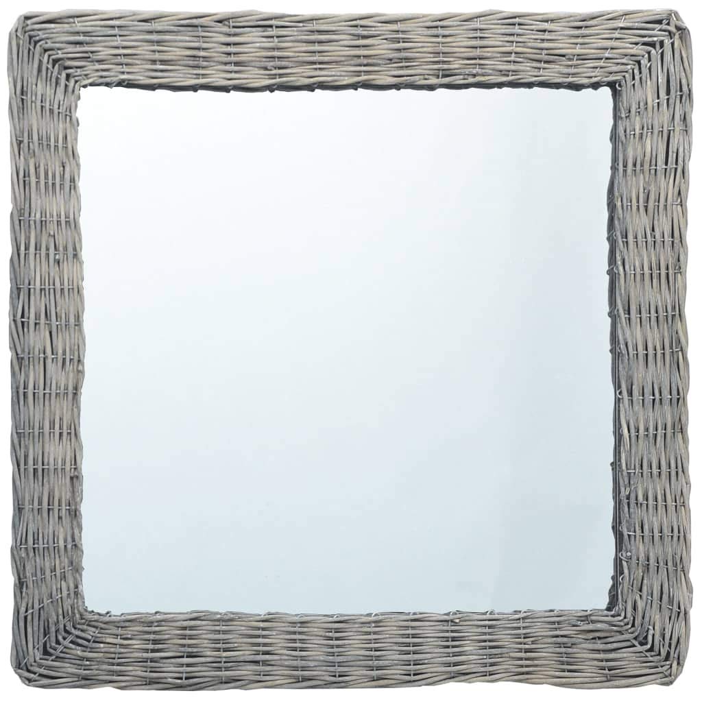 vidaXL Square Wall-Mounted Dresser - 19.7&quot; Handcrafted Wicker Mirror with Natural Rattan Frame and Wall Mounting Accessories - Brown