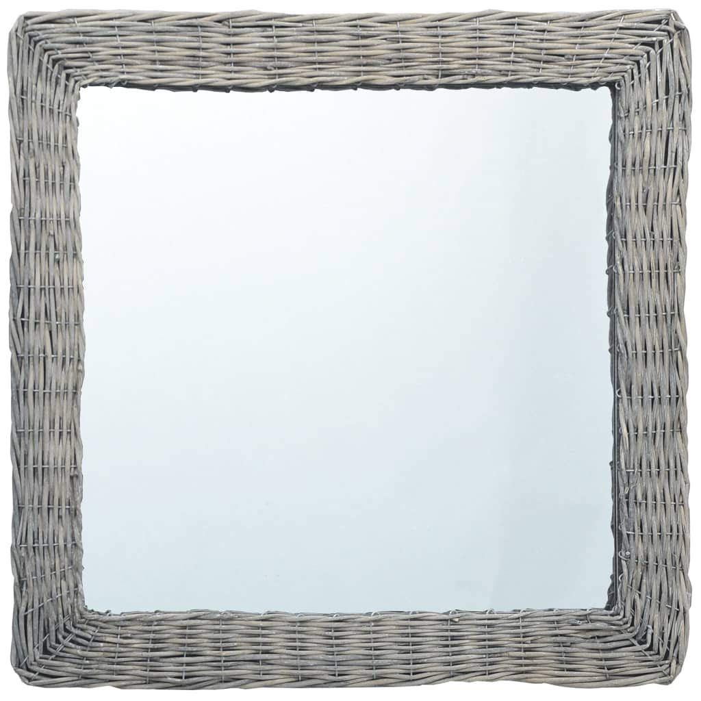 Vidaxl Mirror Rattan Frame Mirror Wall Mounted Bathroom Bedroom Hallway Living Room Home Indoor Decor Vintage Retro Decoration 19.7&quot;X19.7&quot; Wicker
