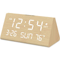 DreamSky Digital Alarm Clocks for Bedrooms - Wooden Desk Clock with Date, Day of Week, USB Port, Temperature, Dimmer for Bedside