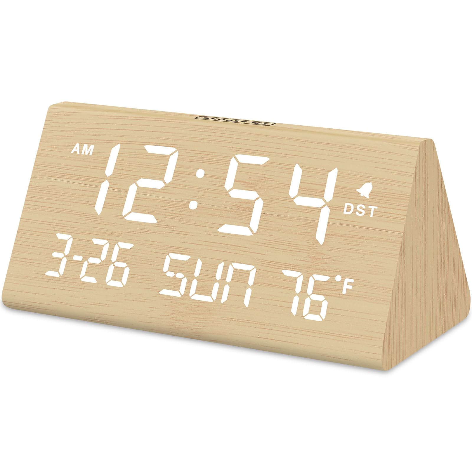 DreamSky Digital Alarm Clocks for Bedrooms - Wooden Desk Clock with Date, Day of Week, USB Port, Temperature, Dimmer for Bedside