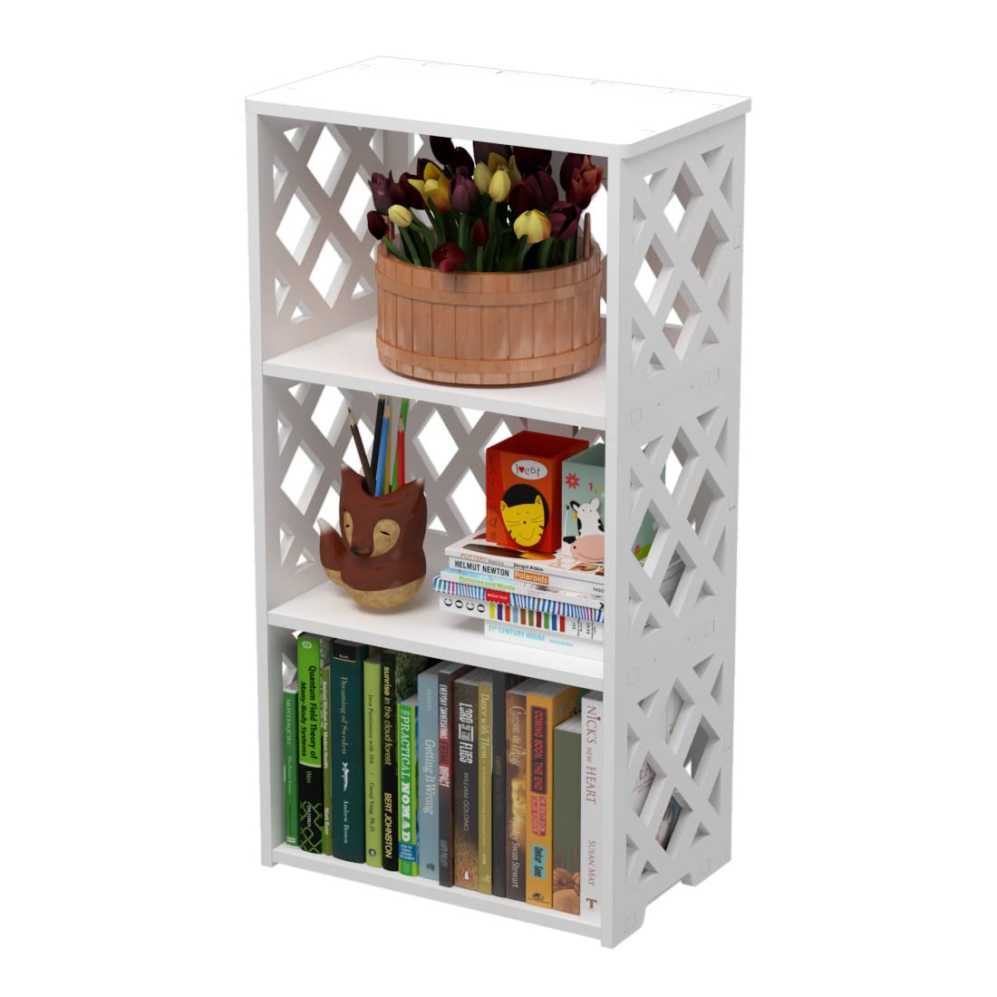 Rerii Bookcase 4 Tier, 3-Shelf Kids Bookshelf - Compact Book Organizer And Open Shelf Rack For Bedroom, Living Room, Office, Bathroom - Ideal Small Bookcase For Small Spaces - White
