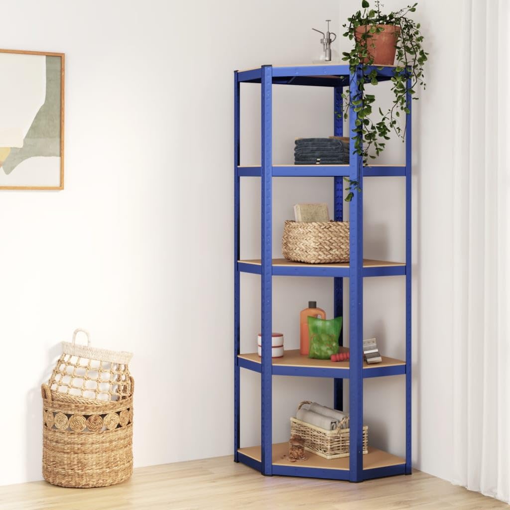Vidaxl 5-Layer Corner Shelf Blue Steel&Engineered Wood