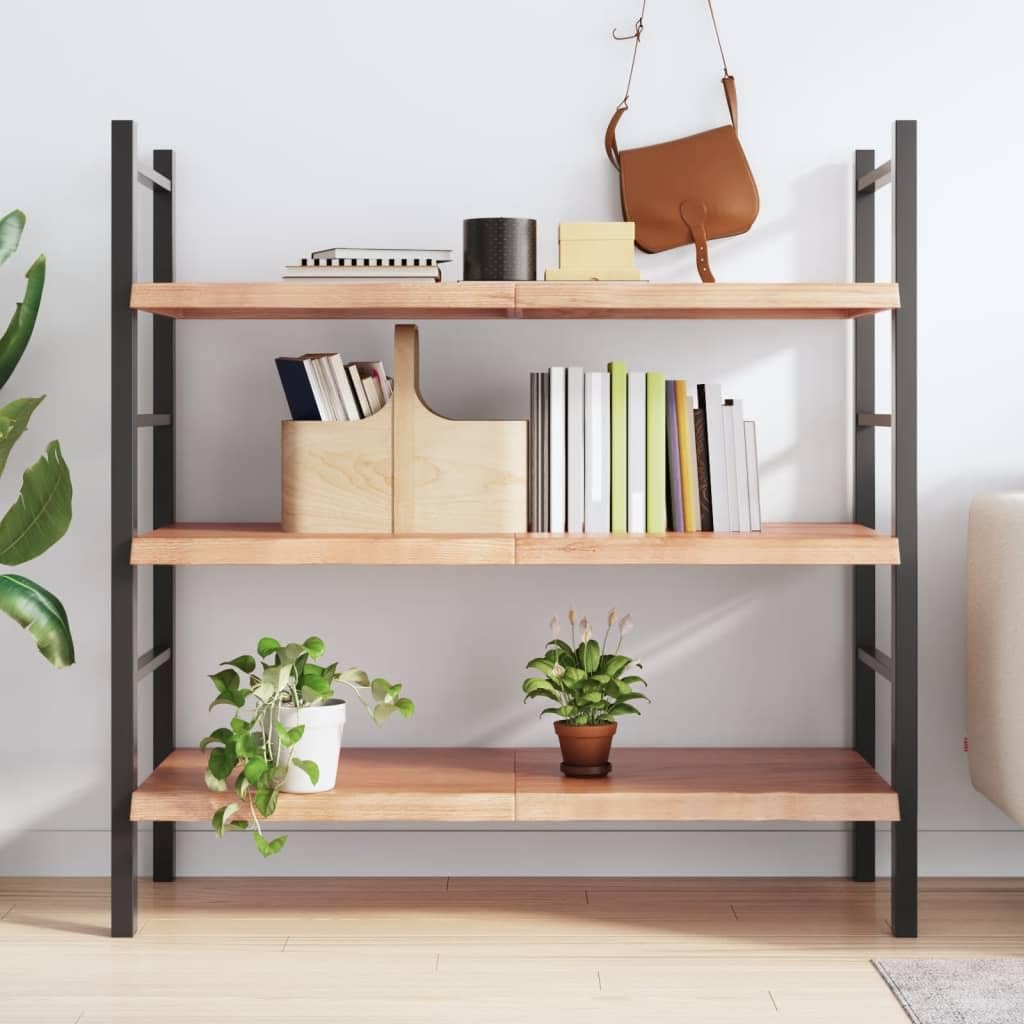 vidaXL Wall-Mounted Shelf, Solid Oak Wood, Industrial Farmhouse Style, Light Brown, Versatile Applications, Handmade Live Edge, Space-Saving Design