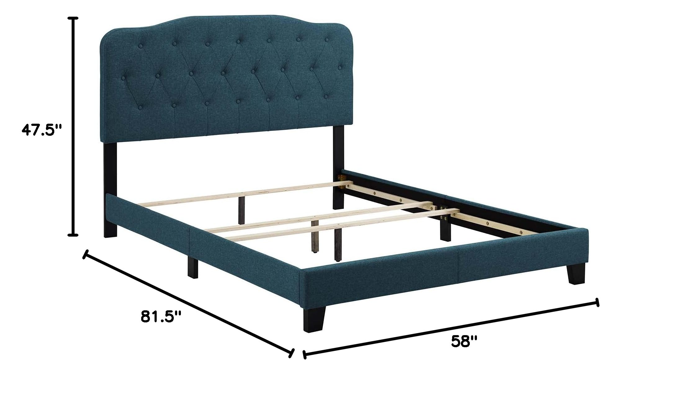 CasaFoyer Amelia Full Bed | Luxurious Chic Design | Polyester Upholstery | Button-Tufted Headboard | Solid Wood Construction | Non-Marking Wood Legs | Maximum Support | Elegant Curves | Opulent Appearance