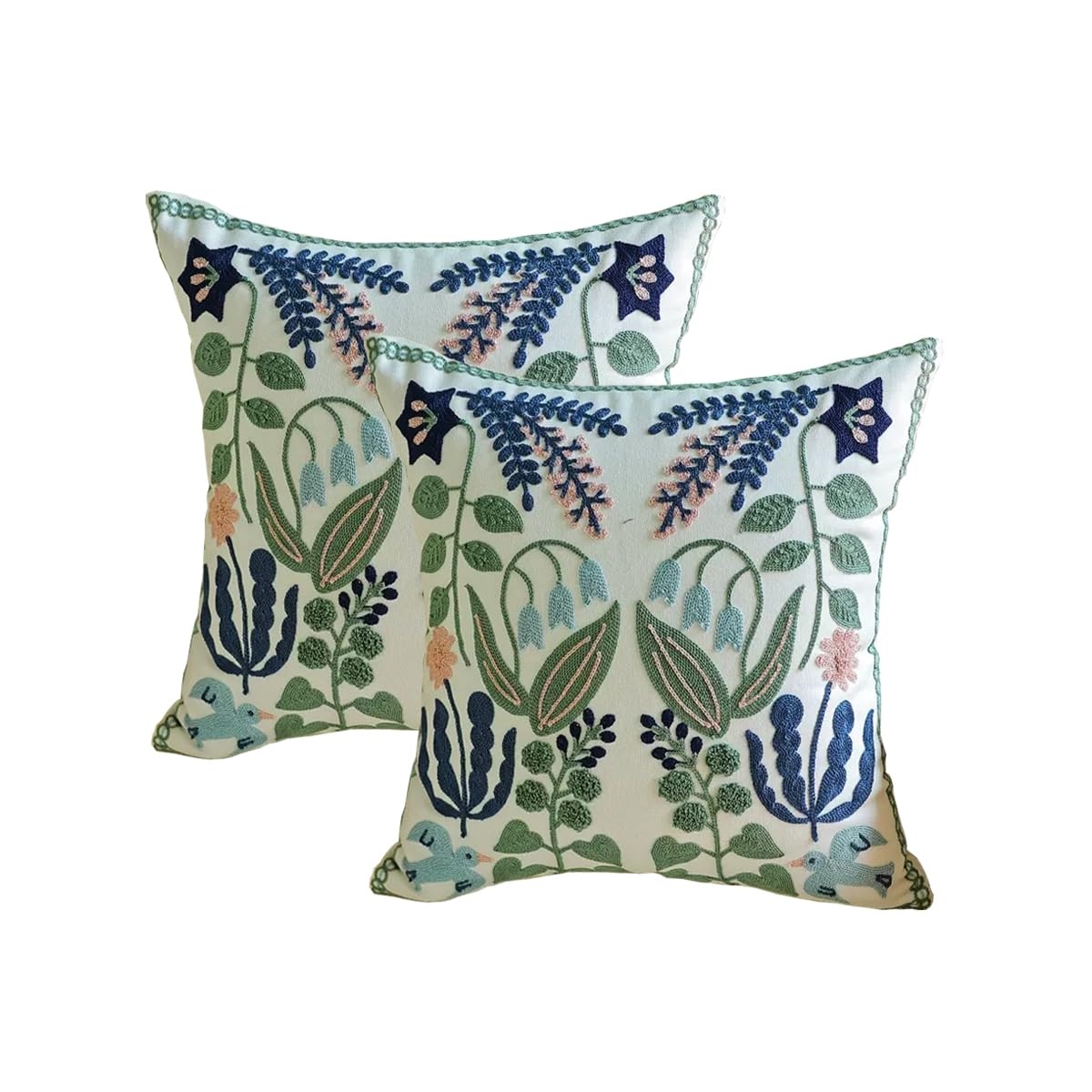 Yicabinet Pillow Covers Set Of 2, Embroidered Leaves Pattern Throw Pillow Cover,Square Cotton Cushion,Pillow Case For Sofa Bedro