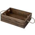 MyGift 15 Inch Large Rustic Brown Solid Wood Decorative Storage Box with Rope Carrying Handles, Country Style Wooden Crate, Farm
