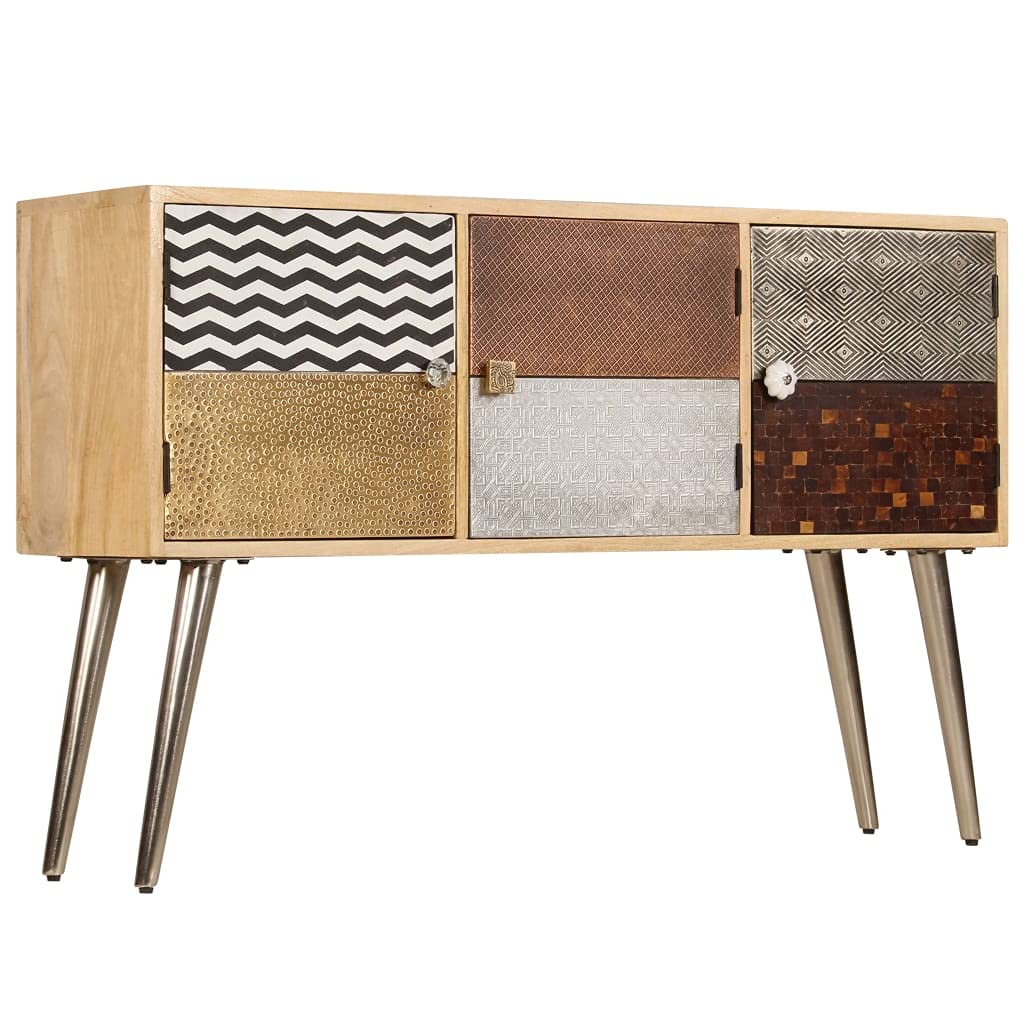 vidaXL Solid Mango Wood Sideboard - Unique-Patterned, Durable and Stable, Ample Storage with 3 Compartments, Ideal for Hallway or Living Room
