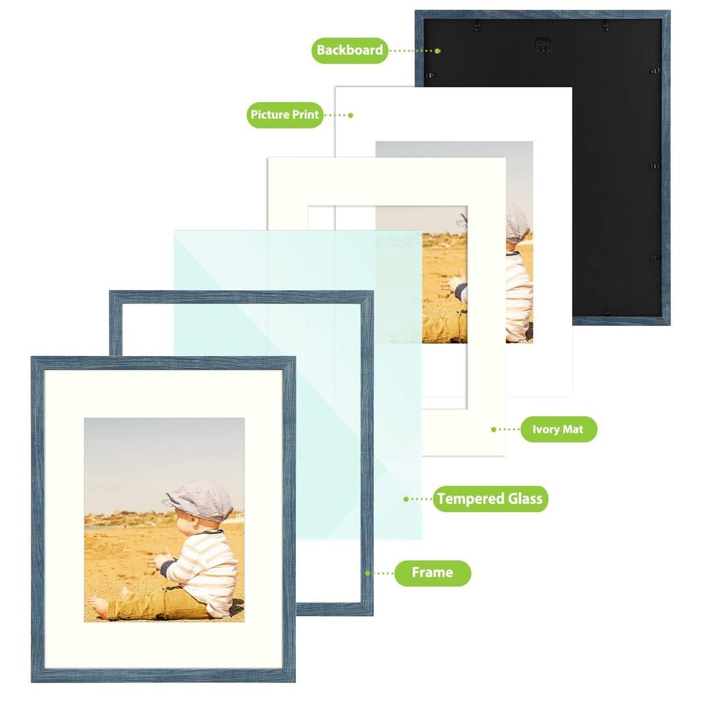 Golden State Art, 16X20 Picture Frames With Mat For 11X14 Or 16X20 Photo, Composite Wood Glass Frame For Wall (Blue, 2 Pack)