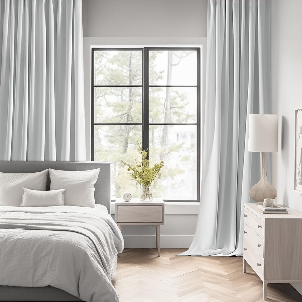 Miulee Back Tab Light Blocking Curtains 108 Inch Long 2 Panels Set For Living Room Bedroom Privacy, Greyish White Rod Pocket/Pinch Pleated Extra Long Thermal Insulated Room Darkening Blackout Drapes