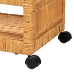 bali & pari Genet Natural Brown Rattan and Teak Wood 2-Tier Kitchen Cart