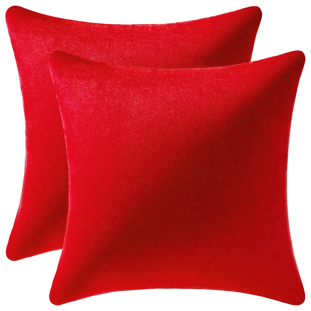 Dezene Throw Pillow Covers 20X20 Red: 2 Pack Cozy Soft Velvet Square Decorative Pillow Cases For Farmhouse Home Decor