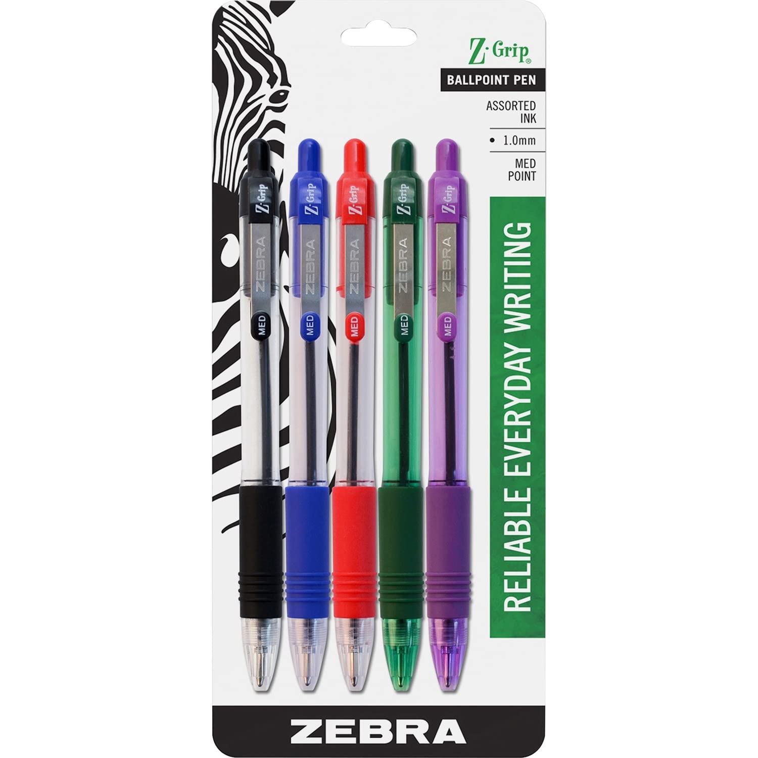 Z Grip Ballpoint Pens 5Pk Assorted