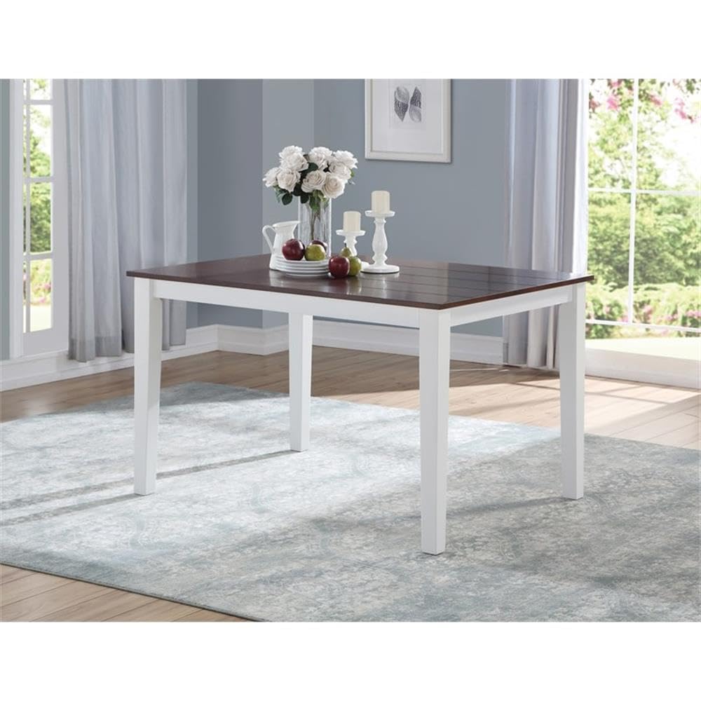 Acme Green Leigh Rectangle Wooden Dining Table in White and Walnut