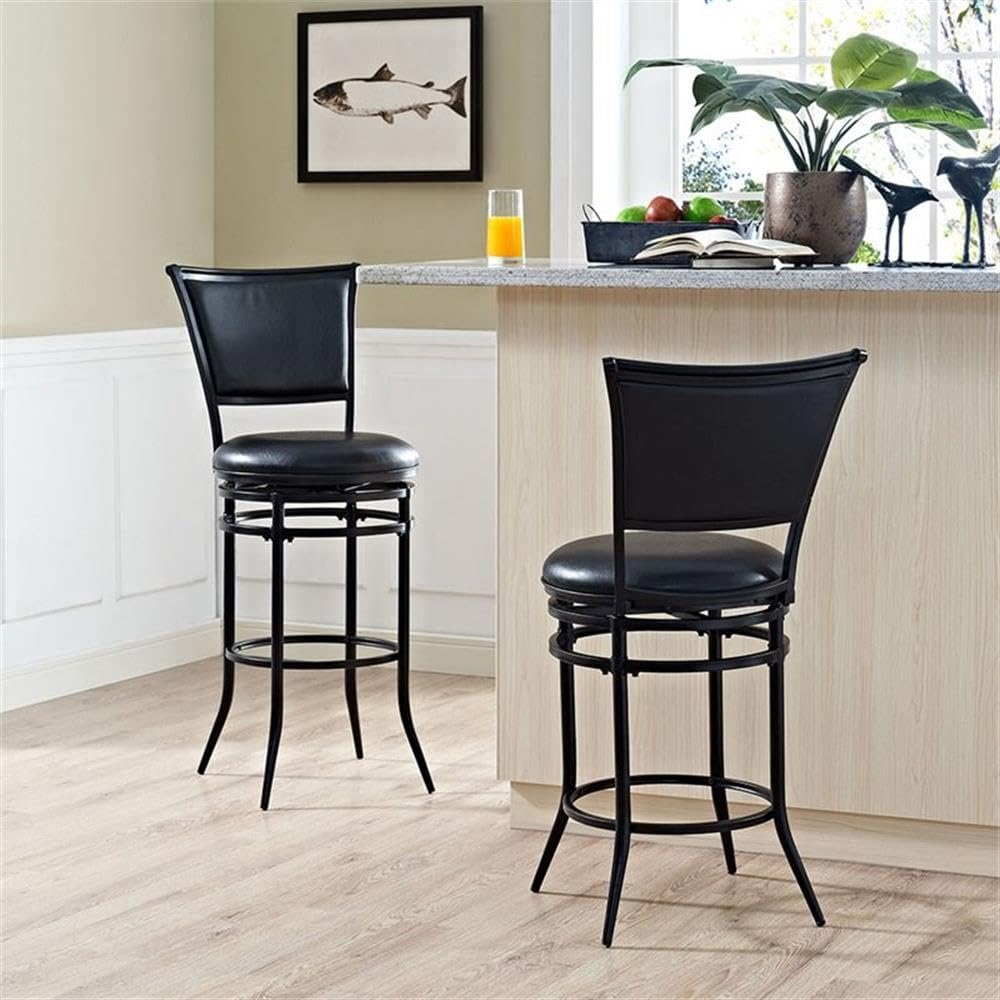 Crosley Furniture Rachel Bar Stool with Upholstered Seat and Back, Black with Black Cushion, 30-inch