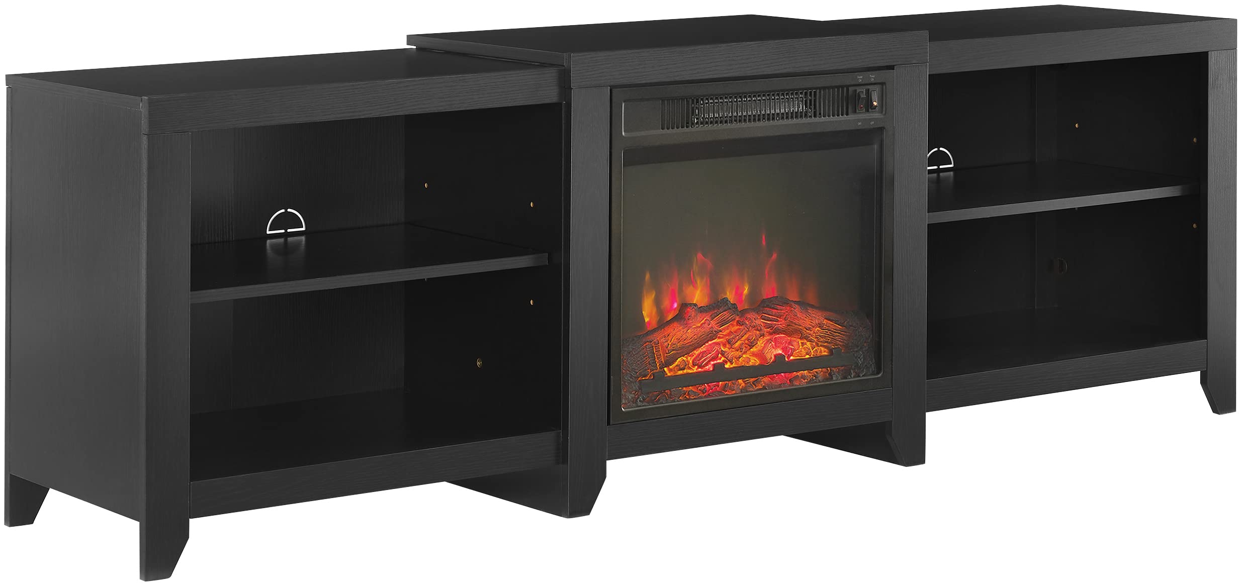 Crosley Furniture Ronin Low Profile Fireplace TV Stand for 75+ inch TVs, Entertainment Center with Shelves, Black