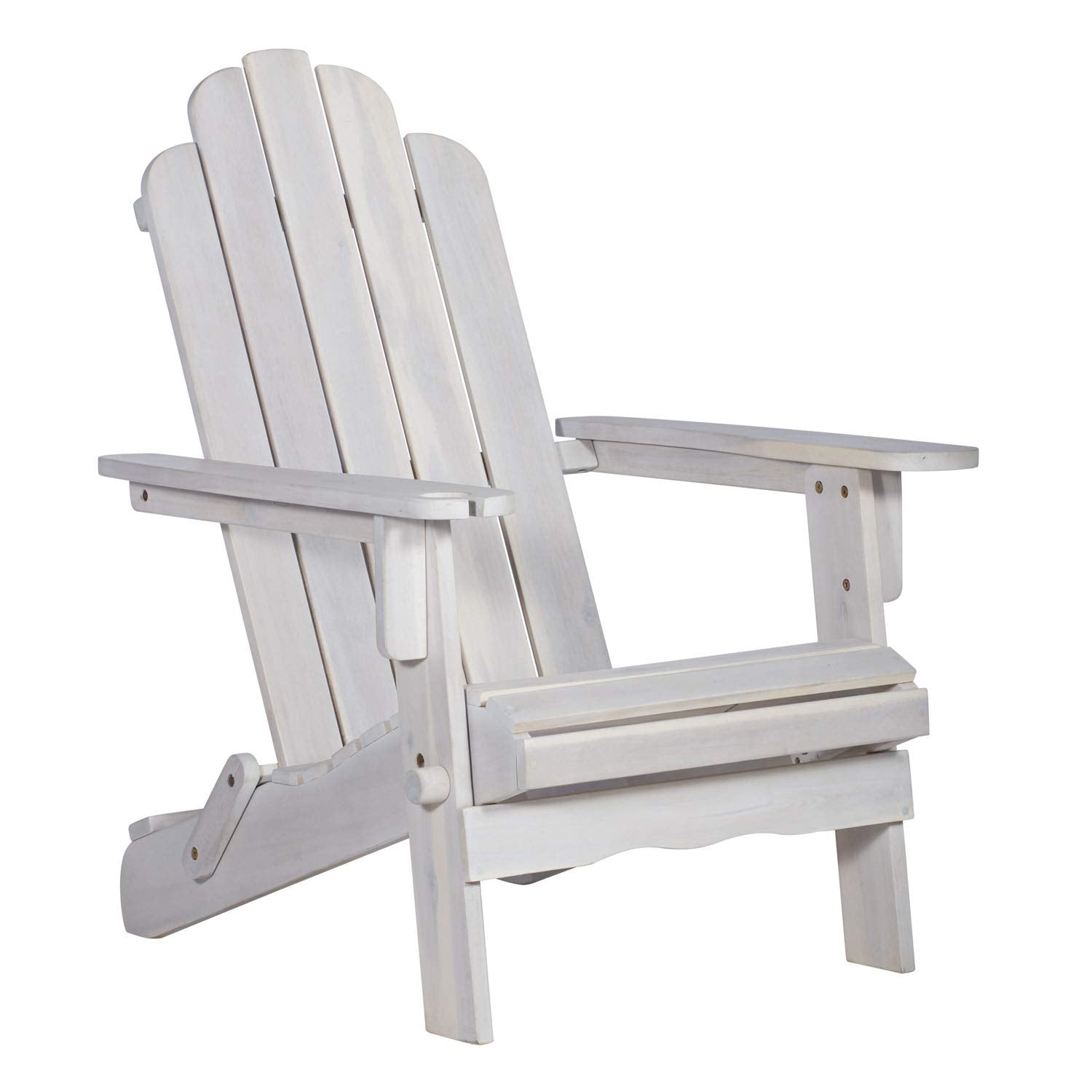 Walker Edison Sully Classic Solid Acacia Wood Outdoor Folding Adirondack Chair, 38 Inch, White Wash