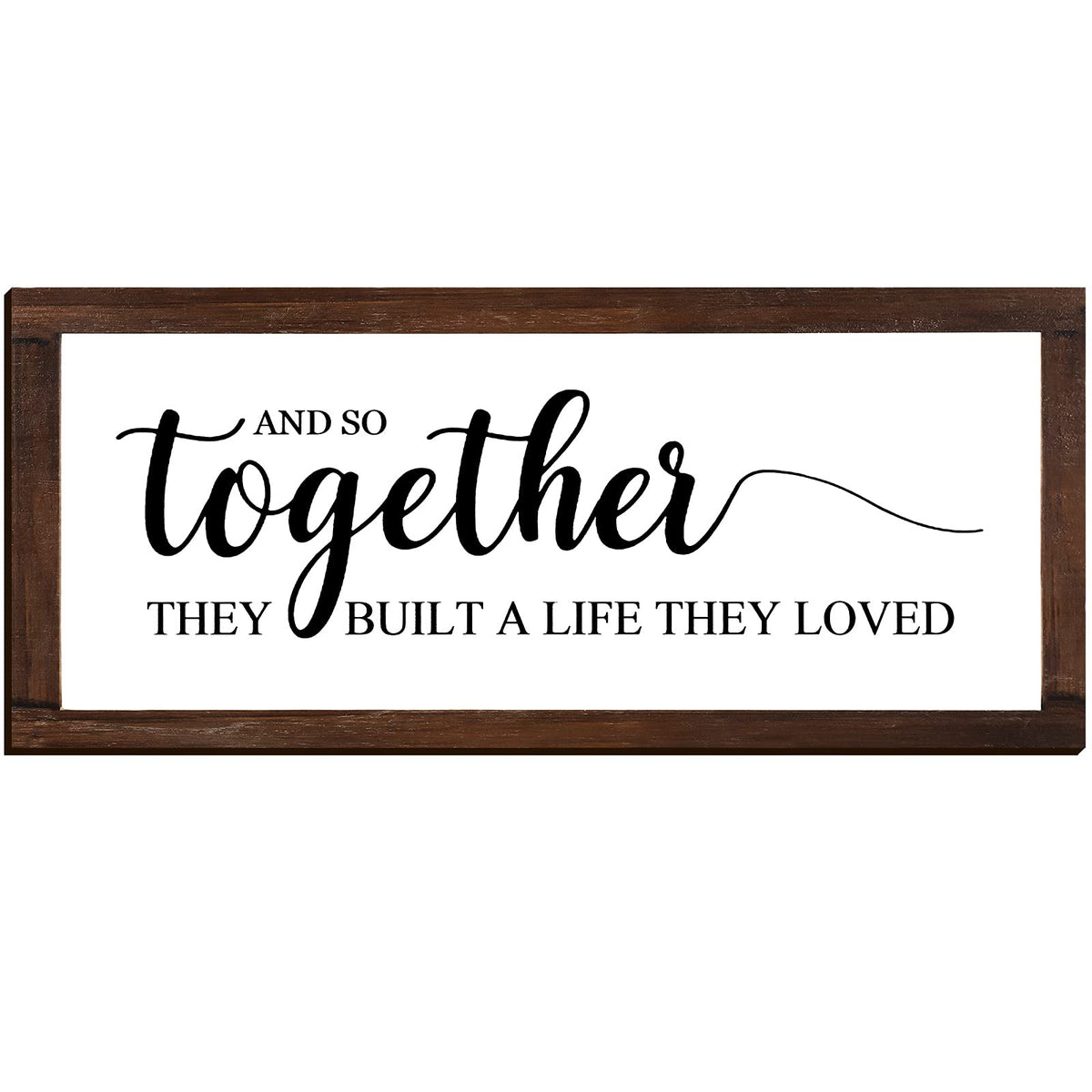 Together They Built A Life They Loved Sign 14 x 6.4 Inches Farmhouse Wall Decor Rustic Modern Framed Wood Sign Hanging Plaque fo